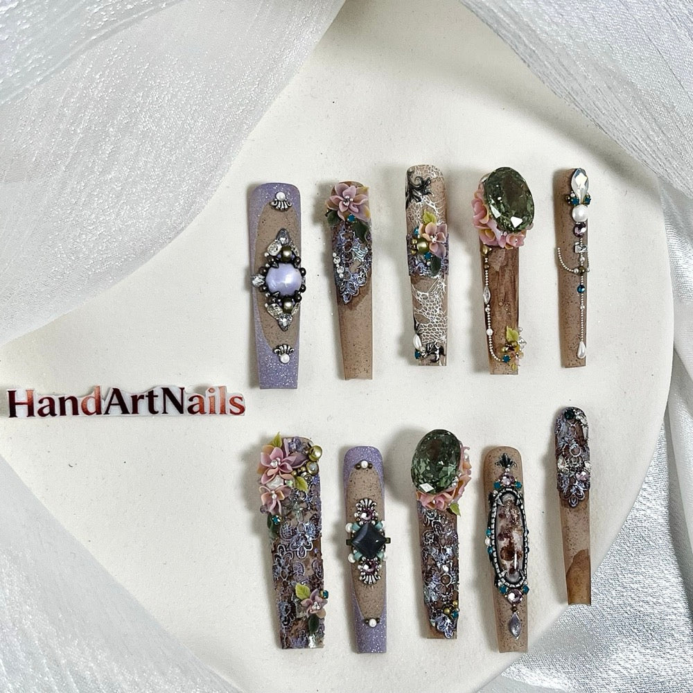 Amethyst Heirloom - Baroque Floral Jewel Press-On Nails