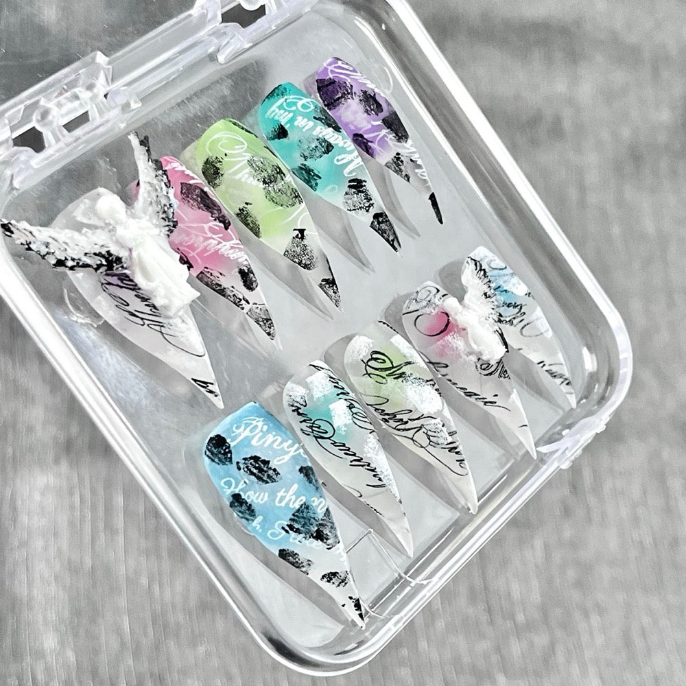 "Graffiti Angel Wings" - 3D Cyberpunk Airbrush Nails
