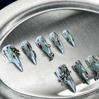 Glacial Cross - Icy Blue Gothic Handmade Cat Claw Press-On Nails