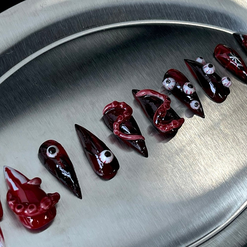 Crimson Familiar - Red Gothic 3D Handmade Dragon Press-On Nails