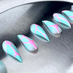 Neon Ribbon - Pink Aqua Swirl Handmade Dragon Press-On Nails