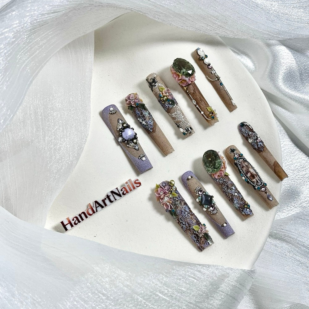 Amethyst Heirloom - Baroque Floral Jewel Press-On Nails