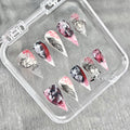 "Crimson Feather Veil" - Dark Gothic Pierced Press-On Nails
