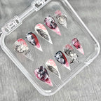 "Crimson Feather Veil" - Dark Gothic Pierced Press-On Nails