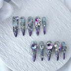 handartnails: "Amethyst Moonlight" – Purple Crystal Cat Eye Handmade Stiletto Nails