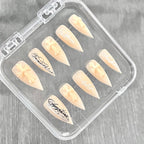 "Matte Nude Gothic Cross" - 3D Embossed Calligraphy Nails