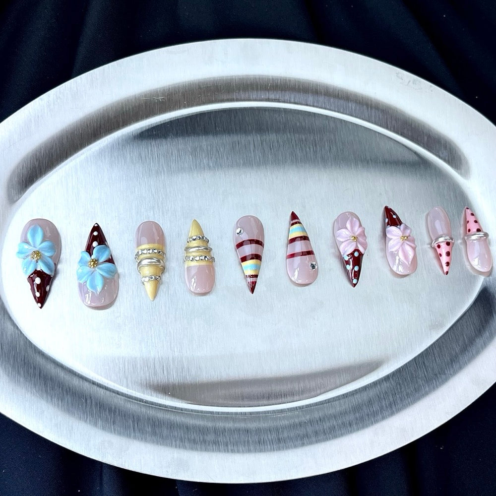 Candy Coast - Pastel 3D Floral Handmade Dragon Press-On Nails