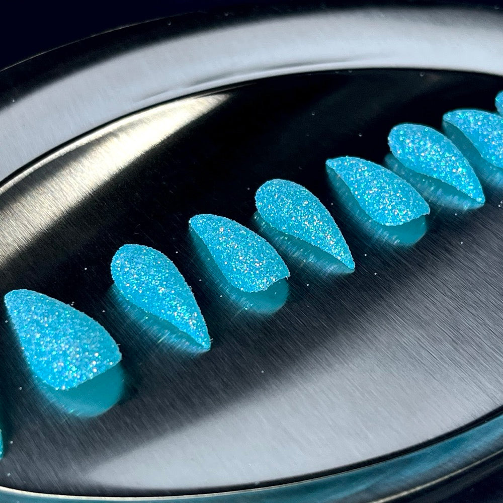 Lagoon Stardust - Turquoise Glitter Handmade Dragon Press-On Nails