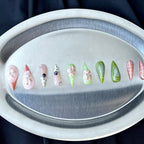 Matcha Picnic - Green Pink 3D Handmade Dragon Press-On Nails