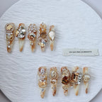 handartnails: "Golden Hour Relic" – Champagne Crystal Baroque Handmade Stiletto Nails