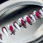 Cherry Cross - Pink White Gothic Handmade Cat Claw Press-On Nails