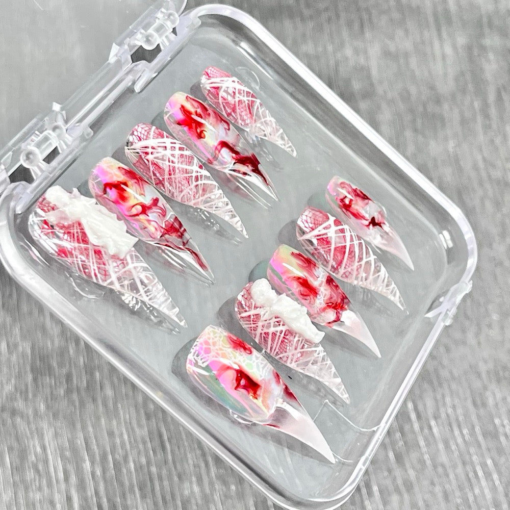 "Bloody Cherub Web" - 3D Gothic Horror Press-On Nails