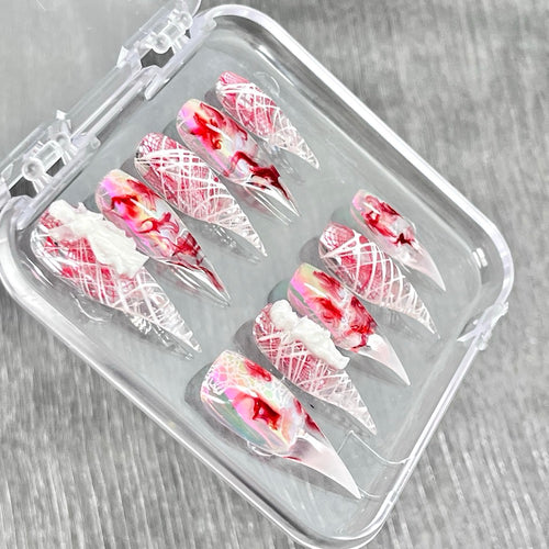 "Bloody Cherub Web" - 3D Gothic Horror Press-On Nails