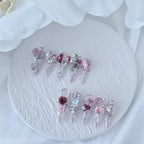 handartnails: "Rose Crystal Reverie" – 3D Rose Gemstone Glitter Handmade Stiletto Nails