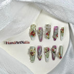 Verdant Opulence - Baroque Floral Jewel Press-On Nails