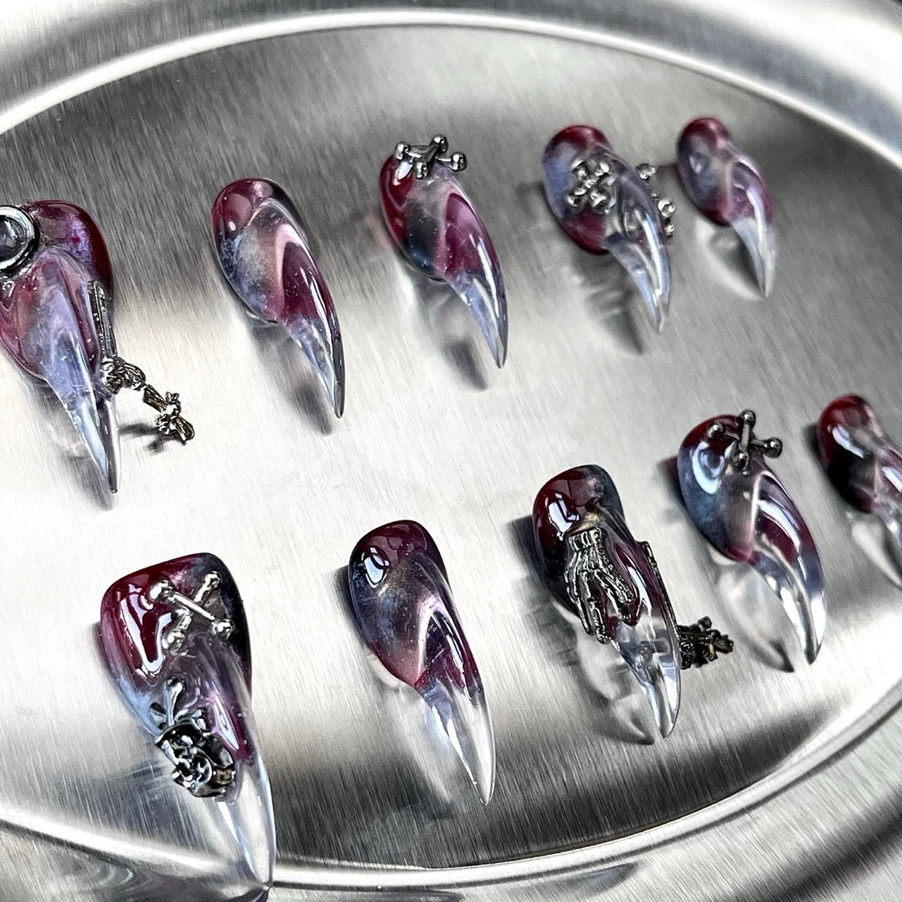Amethyst Relic - Purple Gothic Handmade Cat Claw Press-On Nails