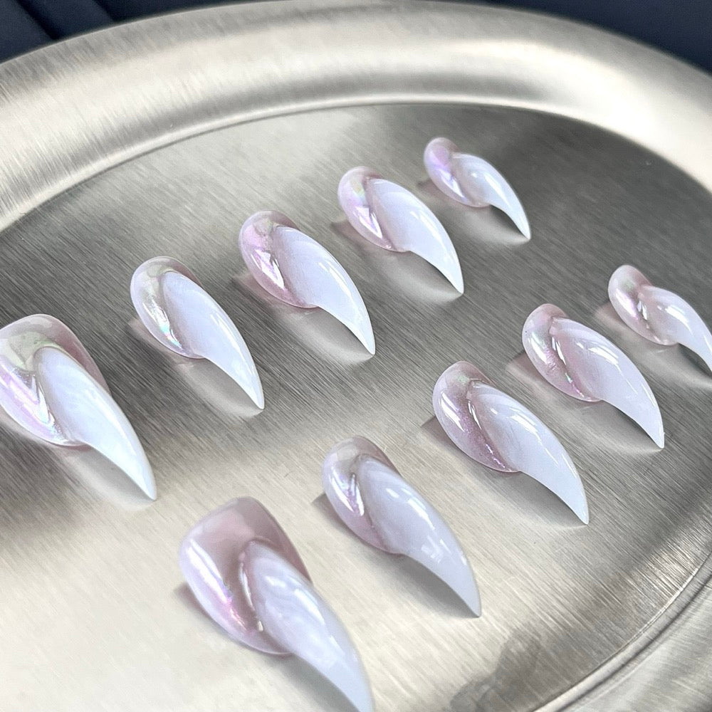 Pearl Fang - Pearl White Handmade Cat Claw Press-On Nails