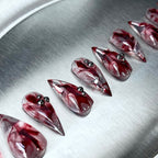 Crimson Ink - Red Marble Short Handmade Dragon Press-On Nails