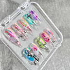 "Neon Aurora Cyberpunk" - Holographic Pierced Y2K Nails