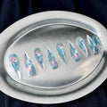 Crystal Garden - Blue Floral Glass Handmade Dragon Press-On Nails