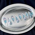 Crystal Garden - Blue Floral Glass Handmade Dragon Press-On Nails