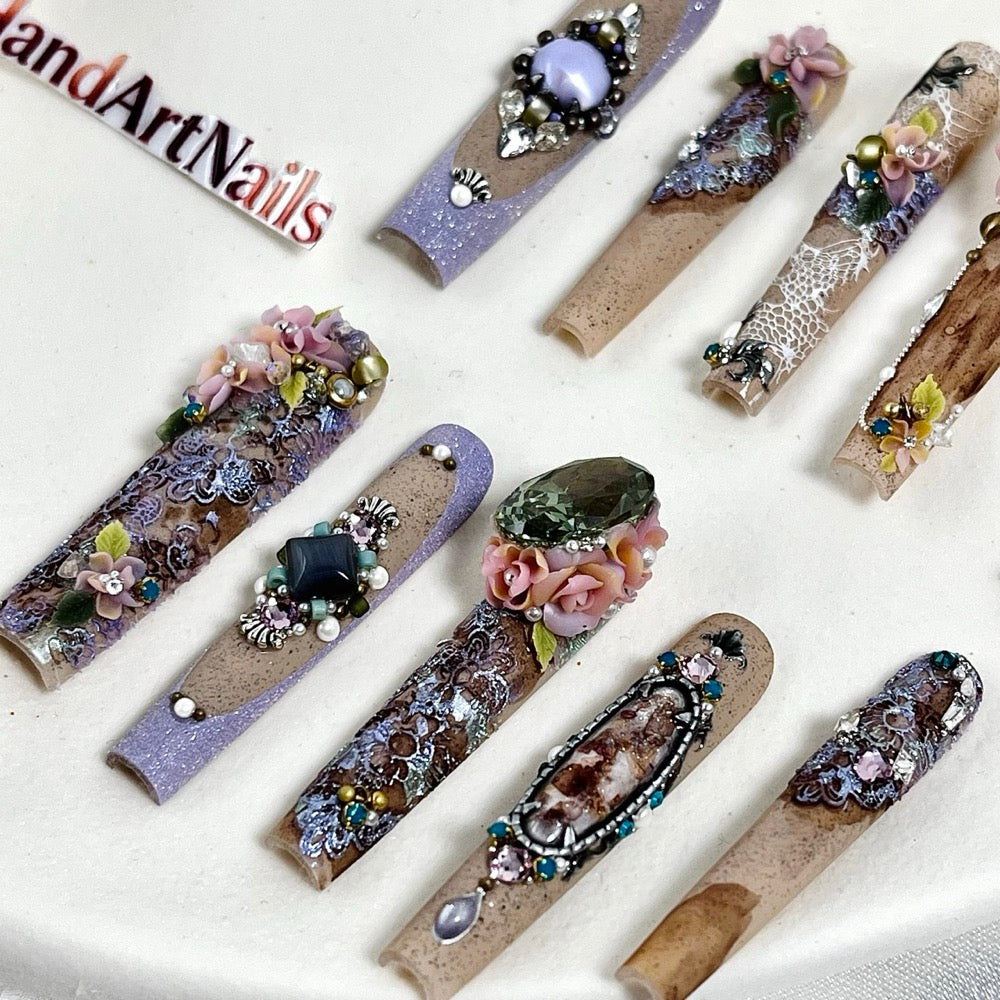 Amethyst Heirloom - Baroque Floral Jewel Press-On Nails