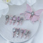 handartnails: "Pink Butterfly Muse" – 11pcs Crystal Pearl 3D Butterfly Handmade Stiletto Nails