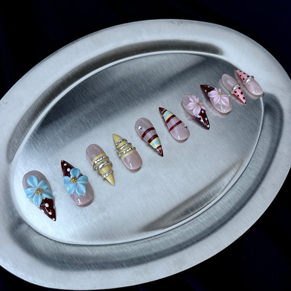 Candy Coast - Pastel 3D Floral Handmade Dragon Press-On Nails
