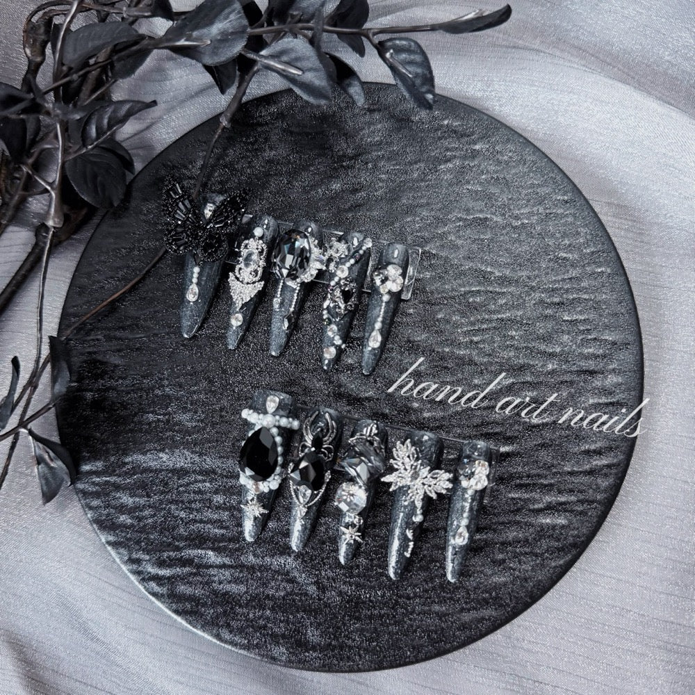 "Dark Swan Gothic" - 3D Heavy Metal Mismatched Press-On Nails