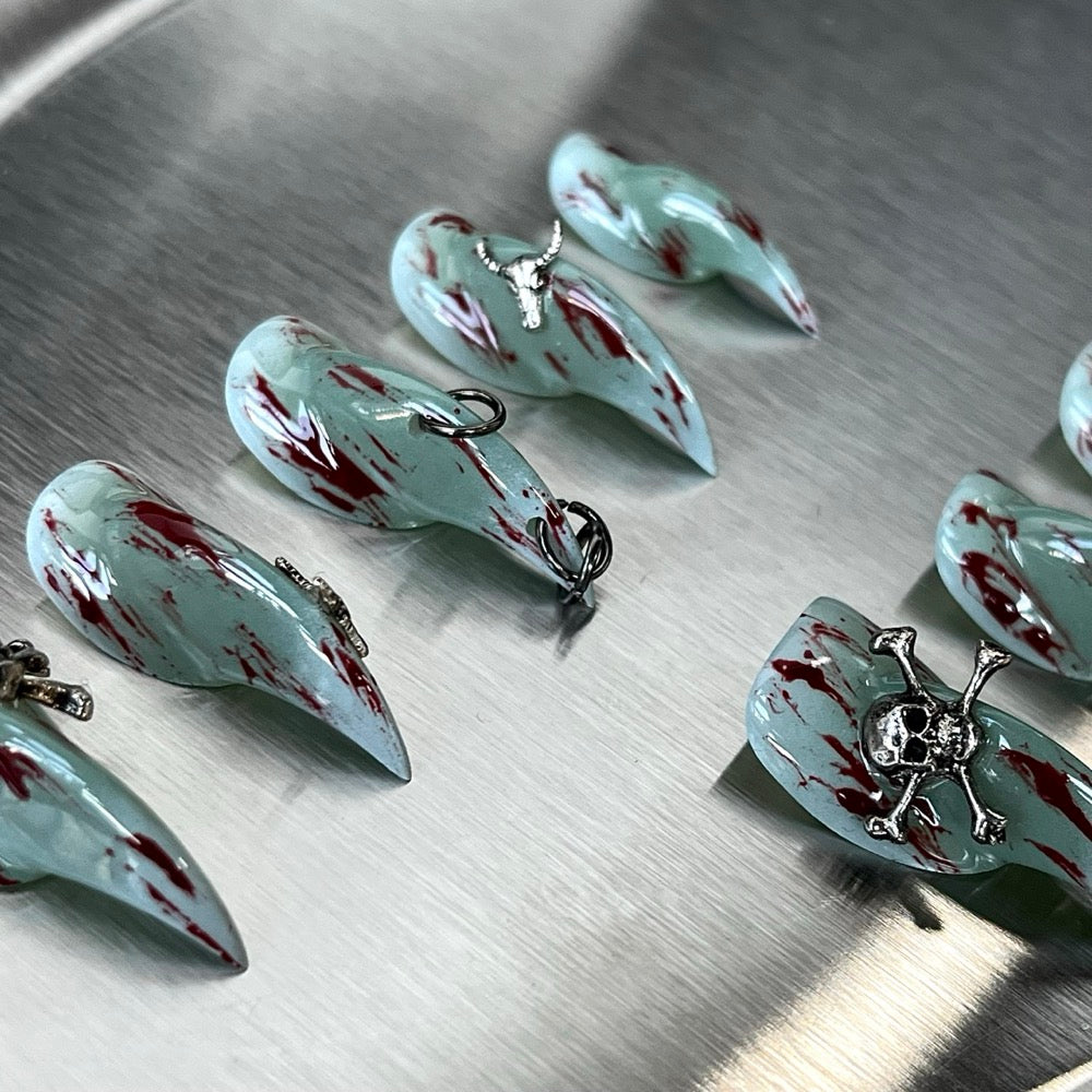 Glacial Cross - Icy Blue Gothic Handmade Cat Claw Press-On Nails