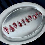 Crimson Ink - Red Marble Short Handmade Dragon Press-On Nails