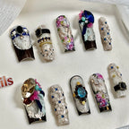 Sapphire Reverie - Baroque Lace Jewel Press-On Nails
