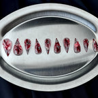 Crimson Ink - Red Marble Short Handmade Dragon Press-On Nails