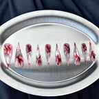 Crimson Ink XL - Red Marble Long Handmade Dragon Press-On Nails