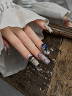 Sapphire Reverie - Baroque Lace Jewel Press-On Nails