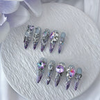 handartnails: "Amethyst Moonlight" – Purple Crystal Cat Eye Handmade Stiletto Nails