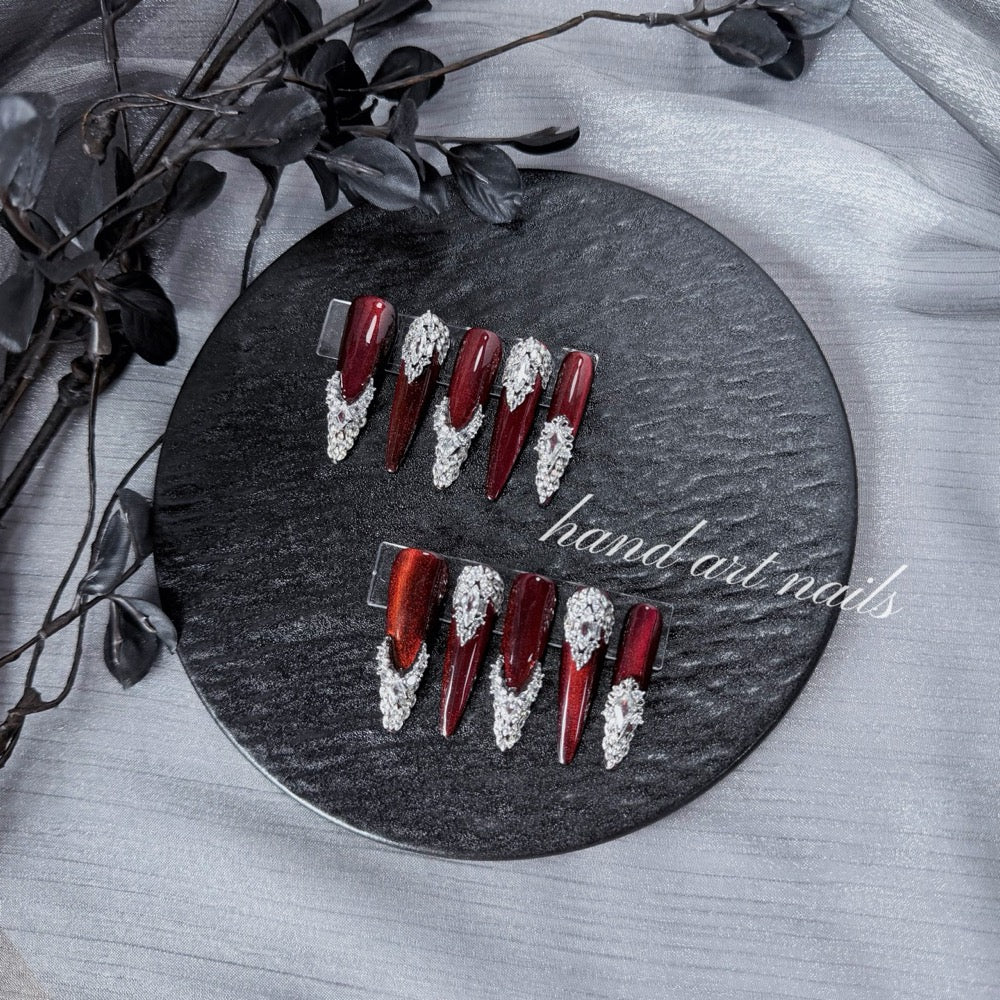"Burgundy Rhinestone Crown Cat Eye" - 3D Jeweled Luxury Collection