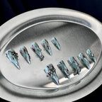 Glacial Cross - Icy Blue Gothic Handmade Cat Claw Press-On Nails