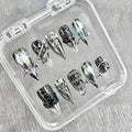 "Chrome Crackle Armor" - Holographic Cyber Gothic Nails