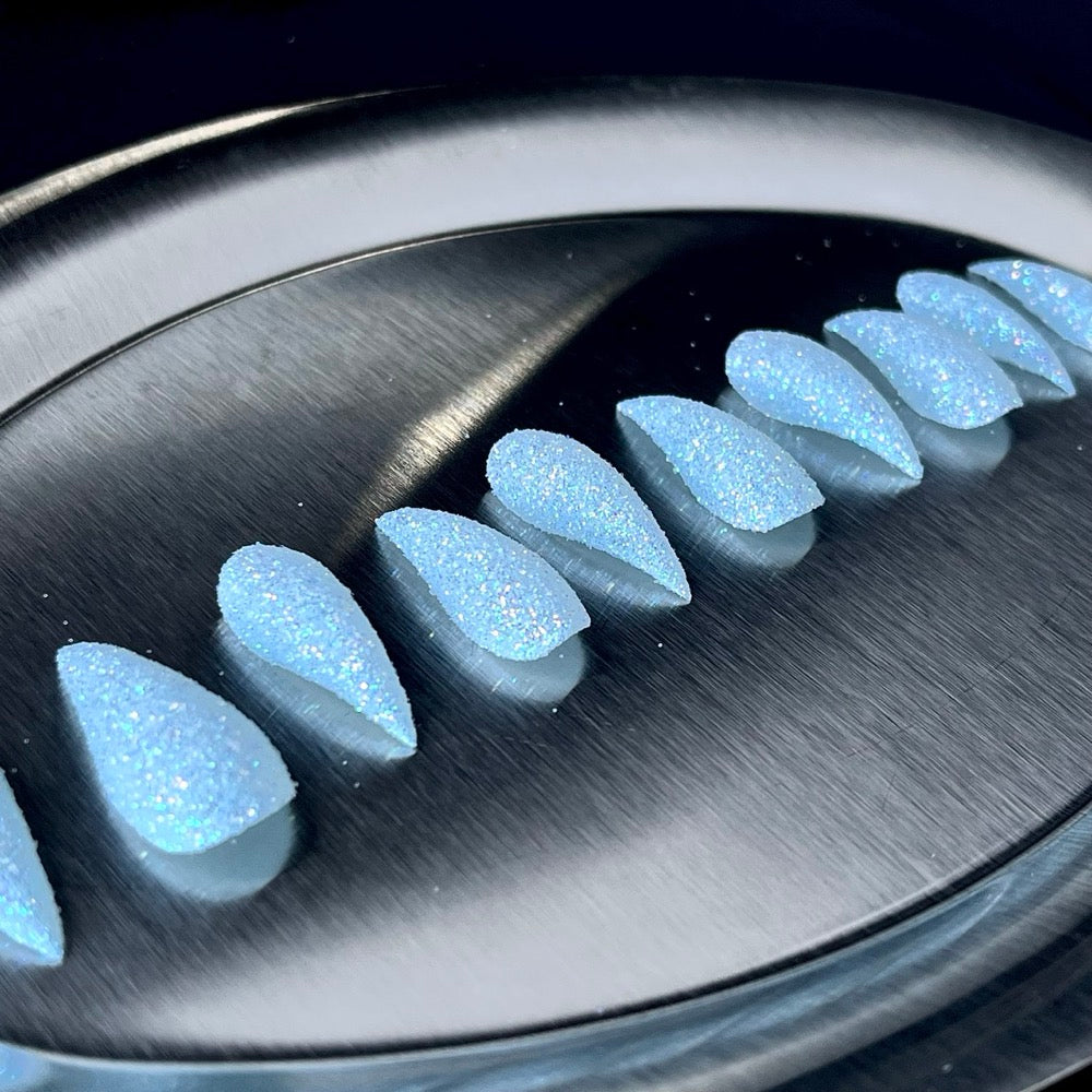 Glacier Stardust - Ice Blue Glitter Handmade Dragon Press-On Nails