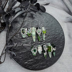 "Emerald Dark Fairy" - 3D Jeweled Gothic Mismatched Press-On Nails