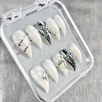 "Angelic Chrome Armor" - 3D White Cyber Y2K Press-On Nails