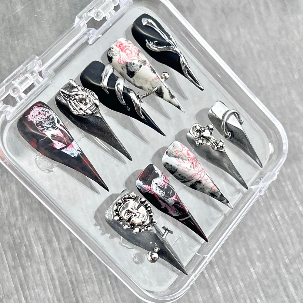 "Demonic Sketch Horror" - 3D Heavy Metal Gothic Nails