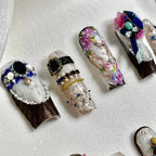 Sapphire Reverie - Baroque Lace Jewel Press-On Nails