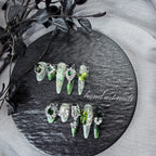"Emerald Dark Fairy" - 3D Jeweled Gothic Mismatched Press-On Nails
