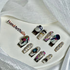 Sapphire Reverie - Baroque Lace Jewel Press-On Nails