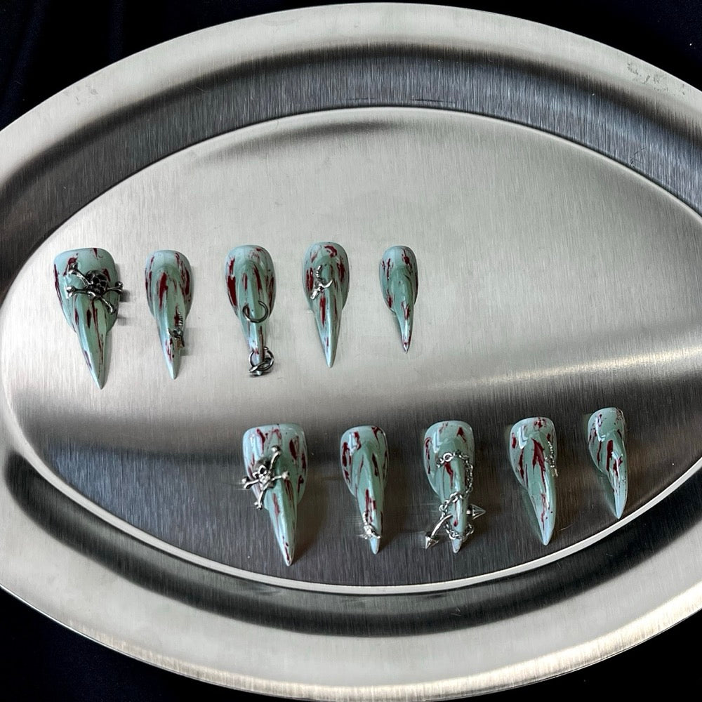 Glacial Cross - Icy Blue Gothic Handmade Cat Claw Press-On Nails