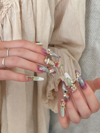 Verdant Opulence - Baroque Floral Jewel Press-On Nails
