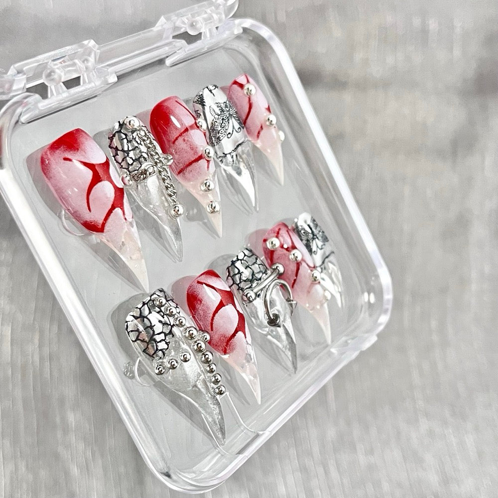 "Bloody Serpent Cross" - 3D Pierced Gothic Press-On Nails