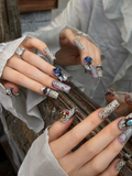 Sapphire Reverie - Baroque Lace Jewel Press-On Nails